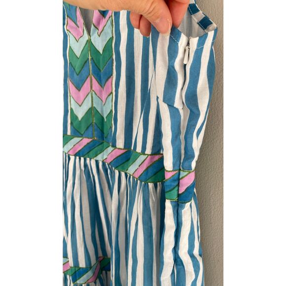 OLIPHANT Tuckernuck Playa Blue Striped Yoke Mini Dress Flirty Flare Cotton XL - Picture 11 of 14